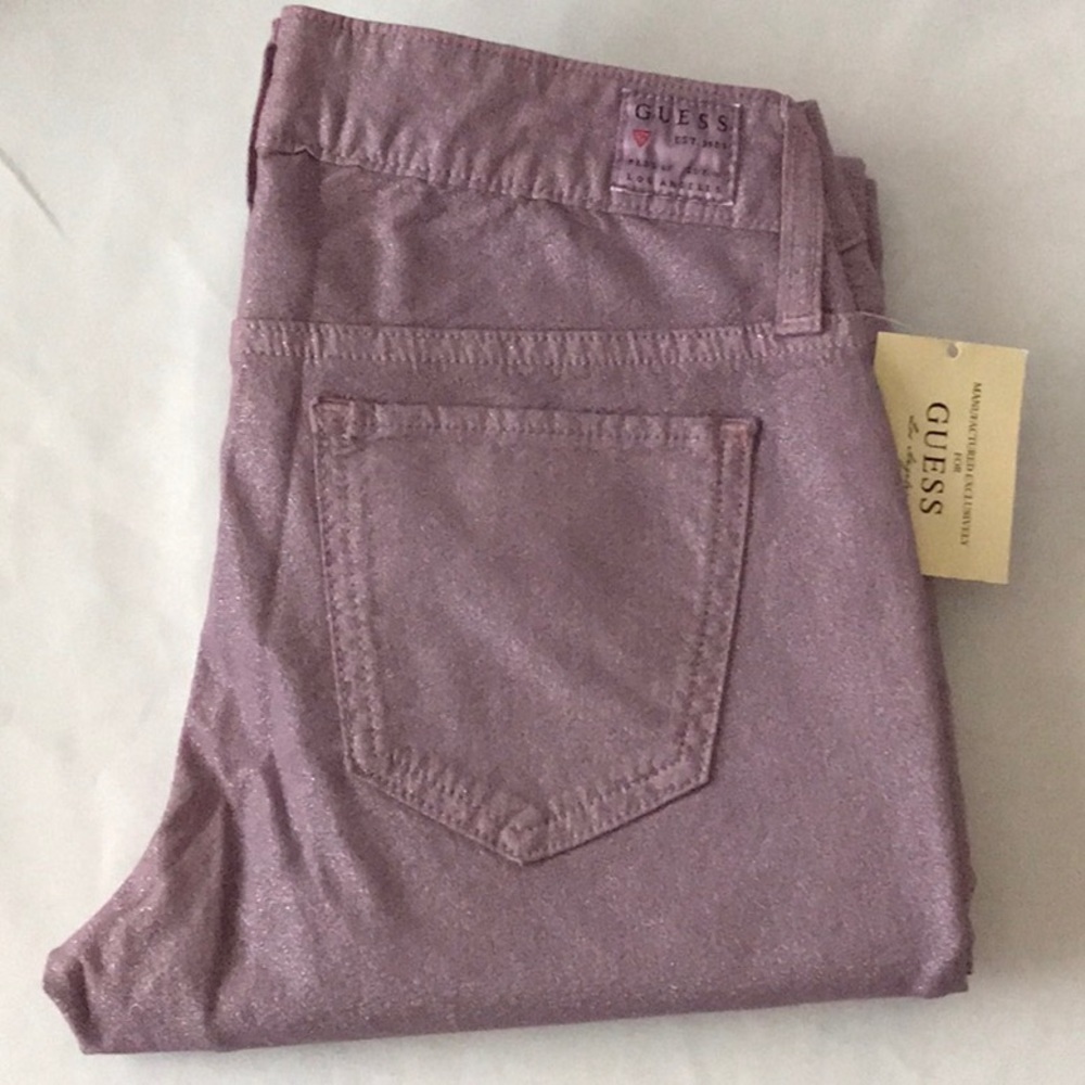 New Guess Power Skinny Purple Glitter Jeans SZ 29